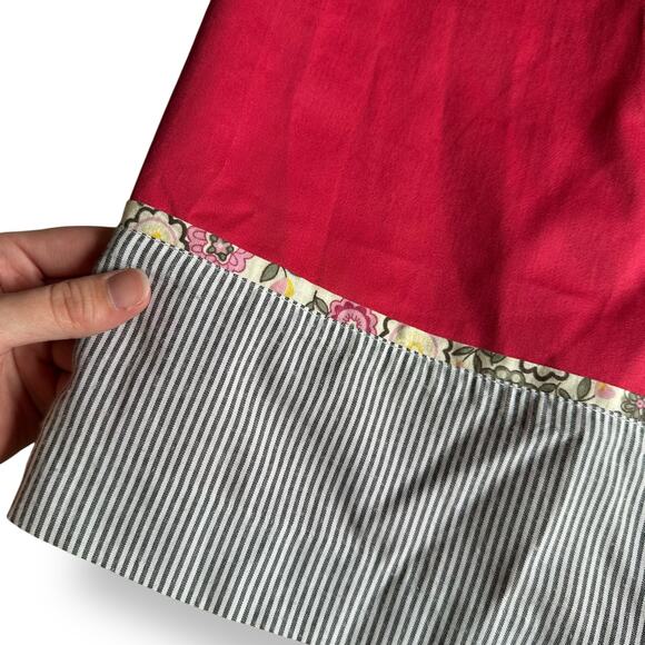 Richard Malcolm Red Cotton Dress Size 8 Embellished Floral Stripe Hem Mod Preppy - Picture 6 of 9